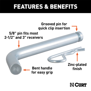 CURT - CURT 21506 Heavy-Duty 5/8" Hitch Pin with Groove (2-1/2" or 3" Receiver, Zinc, Packaged) - Image 3