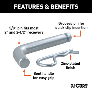 CURT - 5/8" Hitch Pin with Groove (2" or 2-1/2" Receiver, Zinc, Packaged) - Image 3