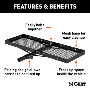 CURT - 60" x 20" Black Steel Tray Cargo Carrier (Folding 2" Shank, 500 lbs.) - Image 3