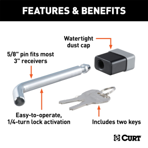 CURT - 5/8" Hitch Lock (2", 2-1/2" or 3" Receiver, Deadbolt, Chrome) - Image 2