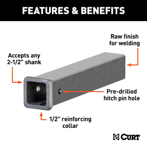 CURT - 18" Raw Steel Receiver Tubing (2-1/2" Receiver) - Image 2