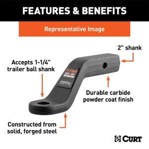 CURT - CURT 45340 Forged Ball Mount (2" Shank, 17,000 lbs., 2" Drop, 8-1/2" Long) - Image 3