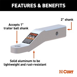 CURT - Aluminum Ball Mount (2" Shank, 8,000 lbs, 2" Drop, 8-1/2" Long) - Image 2