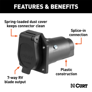 CURT - 7-Way RV Blade Connector Socket (Vehicle Side, Black Plastic) - Image 2