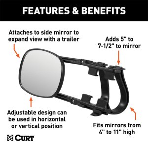 CURT - CURT 20002 5 x 7-1/2-Inch Universal Strap-On Adjustable Extendable Towing Mirror - Image 2