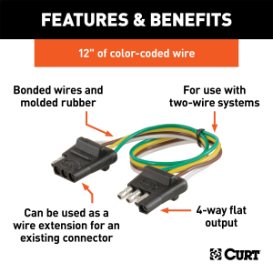 CURT - 4-Way Flat Connector Plug & Socket with 12" Wires - Image 2