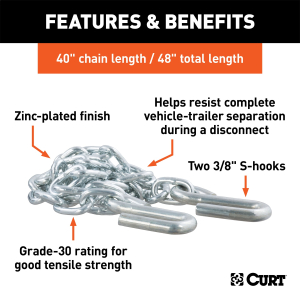 CURT - 48" Safety Chain with 2 S-Hooks (2,000 lbs, Clear Zinc, Packaged) - Image 4