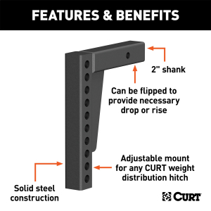 CURT - CURT 17123 Replacement Weight Distribution Hitch Shank, 2-Inch Receiver, 7-Inch Drop, 10-1/2-Inch Rise - Image 2