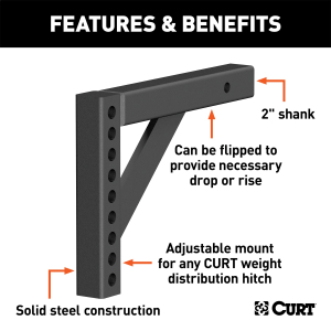 CURT - CURT 17121 Replacement Weight Distribution Hitch Shank, 2-Inch Receiver, 6-Inch Drop, 10-1/4-Inch Rise - Image 2