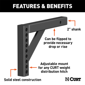 CURT - CURT 17122 Replacement Weight Distribution Hitch Shank, 2-Inch Receiver, 6-Inch Drop, 10-1/4-Inch Rise - Image 2