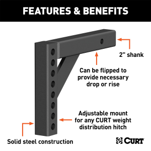 CURT - CURT 17120 Replacement Weight Distribution Hitch Shank, 2-Inch Receiver, 5-5/8-Inch Drop, 8-7/8-Inch Rise - Image 2