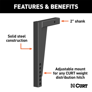 CURT - CURT 17125 Replacement Weight Distribution Hitch Shank, 2-Inch Receiver, 14-1/2-Inch Drop - Image 2