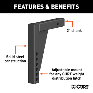 CURT - CURT 17124 Replacement Weight Distribution Hitch Shank, 2-Inch Receiver, 8-3/4-Inch Drop - Image 2