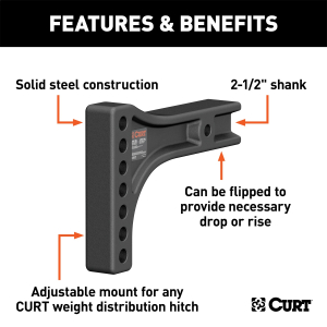 CURT - CURT 17131 Replacement Weight Distribution Hitch Shank, 2-1/2-Inch Receiver, 2-Inch Drop, 6-Inch Rise - Image 2