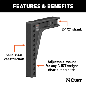 CURT - CURT 17132 Replacement Weight Distribution Hitch Shank, 2-1/2-Inch Receiver, 8-Inch Drop - Image 2