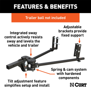 CURT - CURT 17499 TruTrack 4P Weight Distribution Hitch with 4x Sway Control, 5-8K - Image 3