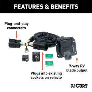 CURT - CURT 55242 Custom Wiring Harness, 7-Way RV Blade Output, Select Ford F-150, Heritage, F-250 - Image 2