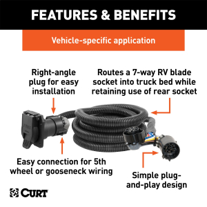 CURT - 10' Custom Wiring Extension Harness (Adds 7-Way RV Blade to Truck Bed) - Image 2