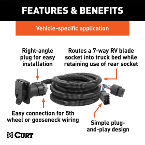 CURT - 10' Custom Wiring Extension Harness (Adds 7-Way RV Blade to Truck Bed) - Image 2