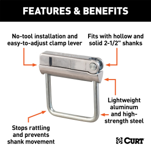 CURT - CURT 22320 No-Tool Anti-Rattle Hitch Clamp for 2-1/2" Receiver - Image 2