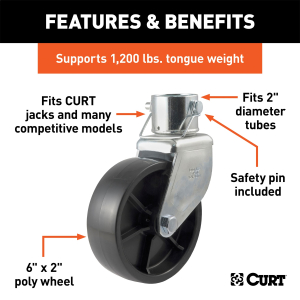 CURT - 6" Jack Caster (Fits 2" Tube, 1,200 lbs.) - Image 2