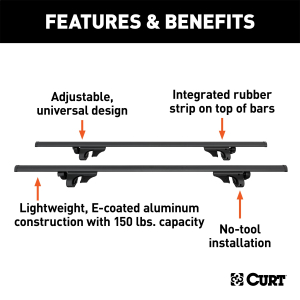 CURT - 53-3/8" Aluminum Universal Roof Rack Crossbars - Image 3