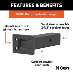 CURT - CURT 48340 Pintle Mount (2-1/2" Shank, 20,000 lbs., 8" Long) - Image 2