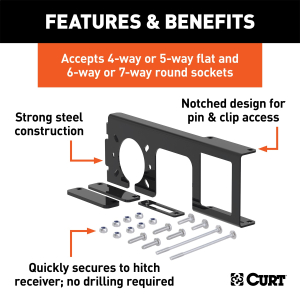 CURT - CURT 58000 Easy-Mount Vehicle Trailer Wiring Connector Mounting Bracket for 2-Inch Receiver, 4 or 5-Way Flat, 6 or 7-Way Round - Image 2