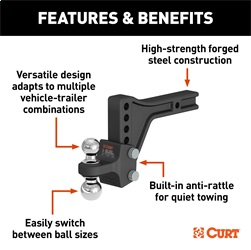 CURT - Adjustable Trailer Hitch Ball Mount with Dual Ball, 2" Shank, 15K - Image 5